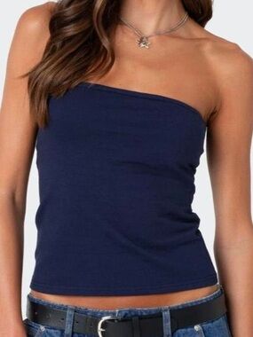 BERSHKA STRAPLESS NAVY BLUE TUBE TOP